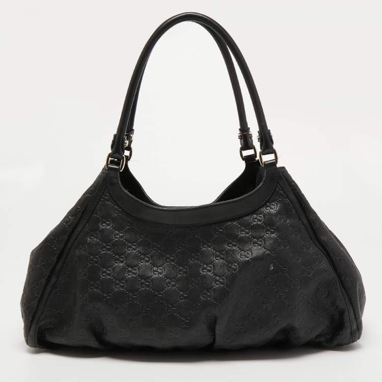 Pre Owned Gucci Black Guccissima Leather Large D Ring Shoulder Bag