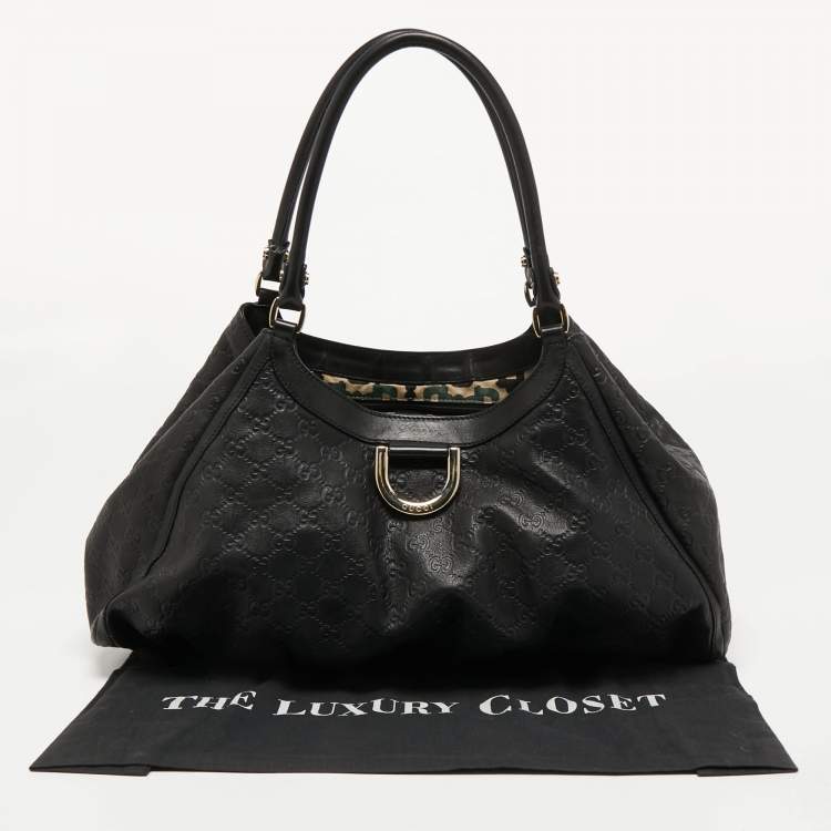 Pre Owned Gucci Black Guccissima Leather Large D Ring Shoulder Bag