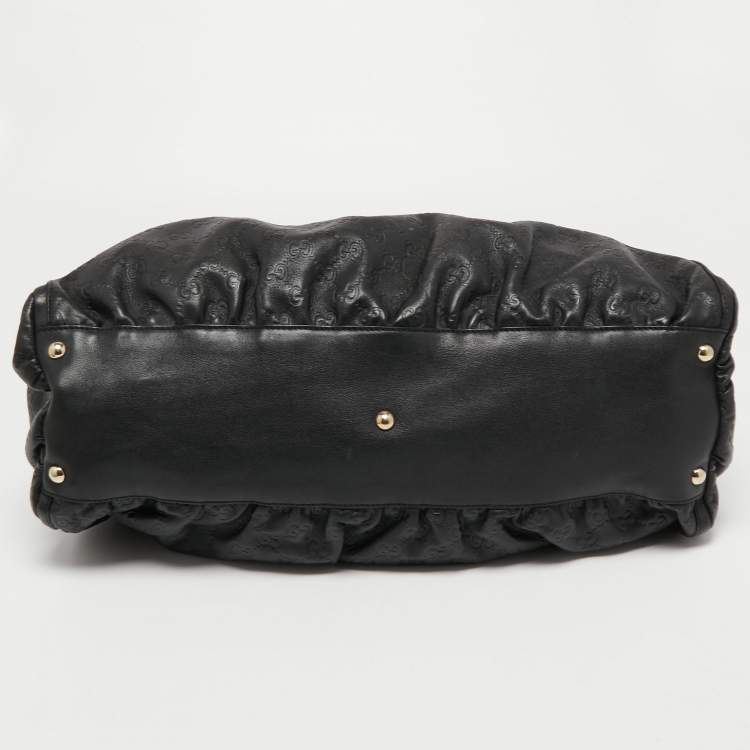 Pre Owned Gucci Black Guccissima Leather Large D Ring Shoulder Bag