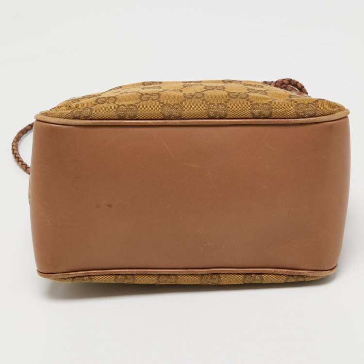 Pre Owned Gucci Beige GG Canvas and Leather Braided Handle Tote