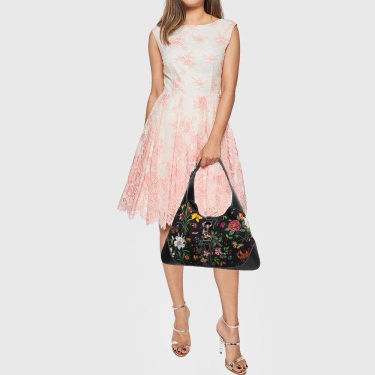 Pre Owned Gucci Multicolor Floral Print Canvas and Leather Jackie O Bouvier Hobo 
