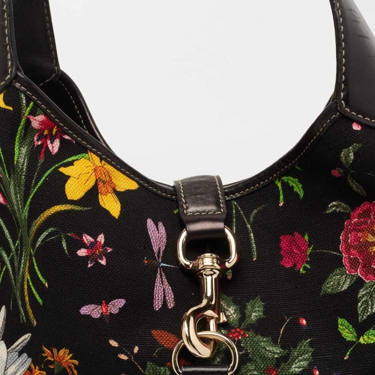 Pre Owned Gucci Multicolor Floral Print Canvas and Leather Jackie O Bouvier Hobo 
