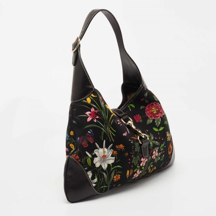 Pre Owned Gucci Multicolor Floral Print Canvas and Leather Jackie O Bouvier Hobo 