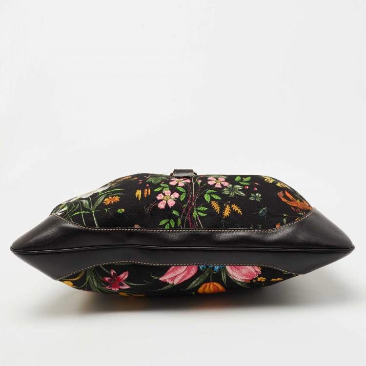 Pre Owned Gucci Multicolor Floral Print Canvas and Leather Jackie O Bouvier Hobo 