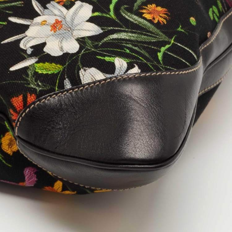 Pre Owned Gucci Multicolor Floral Print Canvas and Leather Jackie O Bouvier Hobo 