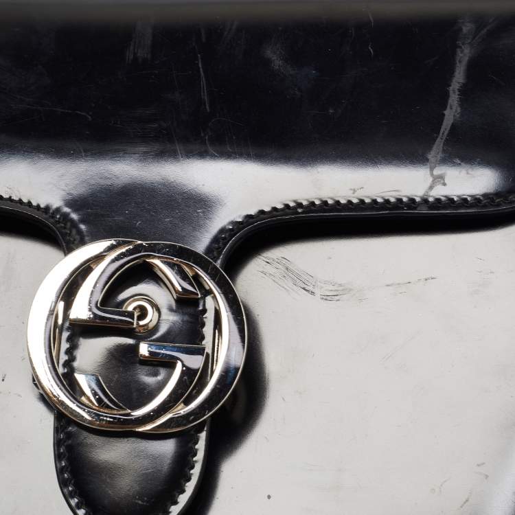 Pre Owned Gucci Black Patent Leather Small Interlocking G Shoulder Bag
