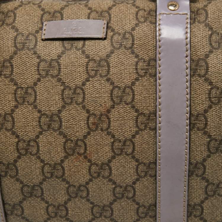 Pre Owned Gucci Beige/Purple GG Supreme Canvas and Patent Leather Joy Boston Bag