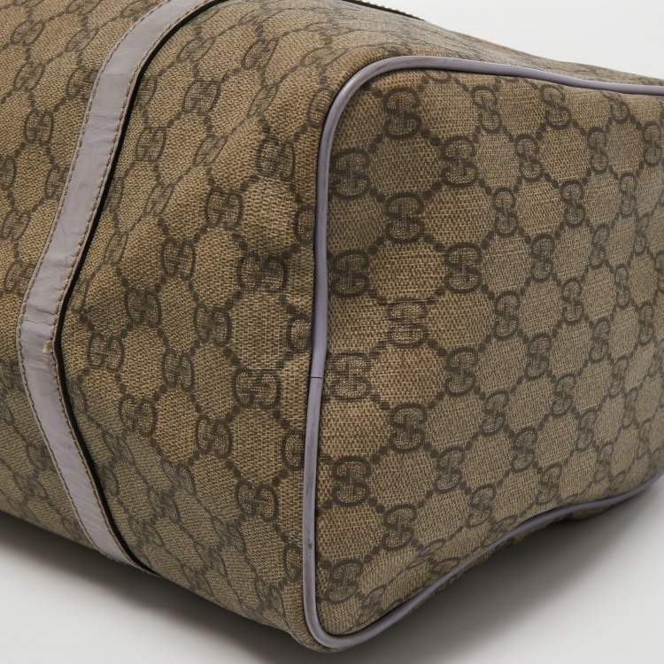 Pre Owned Gucci Beige/Purple GG Supreme Canvas and Patent Leather Joy Boston Bag