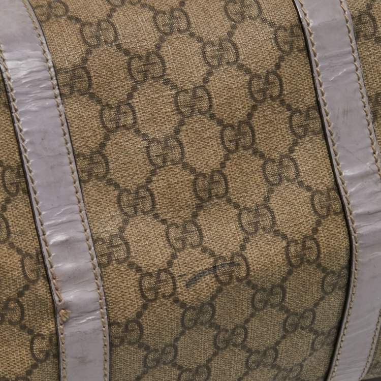 Pre Owned Gucci Beige/Purple GG Supreme Canvas and Patent Leather Joy Boston Bag