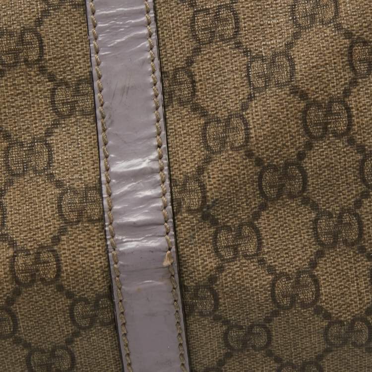 Pre Owned Gucci Beige/Purple GG Supreme Canvas and Patent Leather Joy Boston Bag
