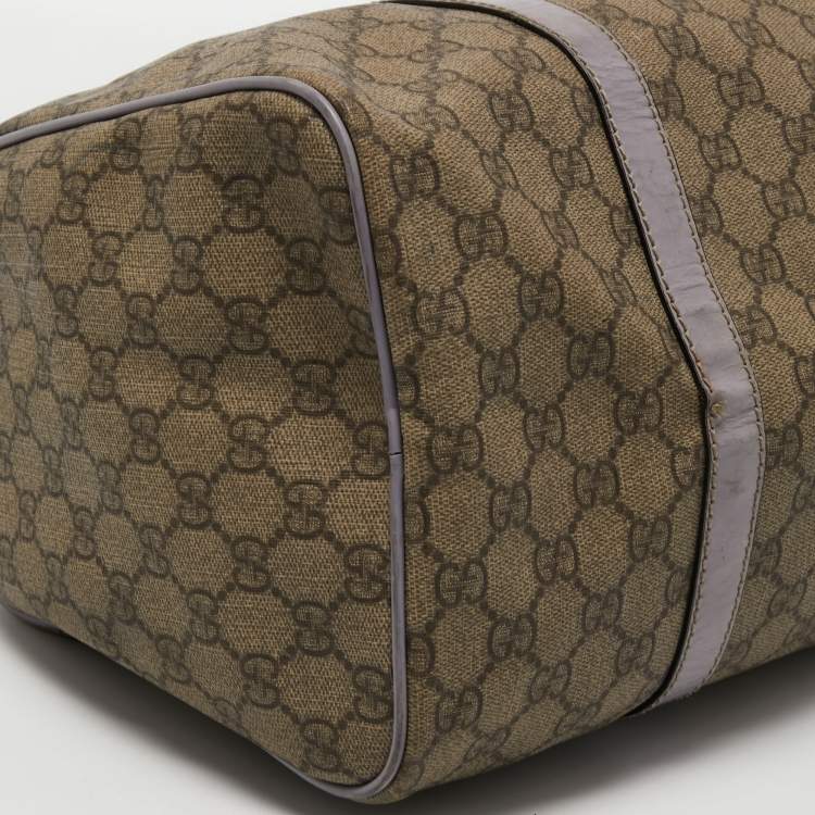 Pre Owned Gucci Beige/Purple GG Supreme Canvas and Patent Leather Joy Boston Bag