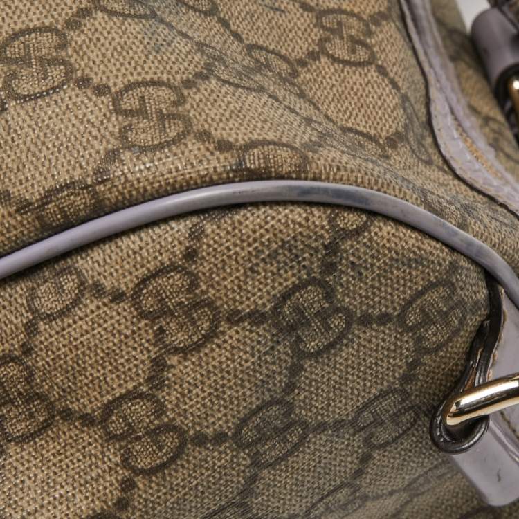 Pre Owned Gucci Beige/Purple GG Supreme Canvas and Patent Leather Joy Boston Bag