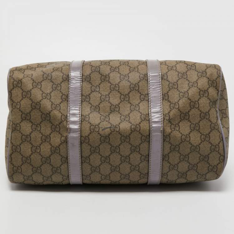 Pre Owned Gucci Beige/Purple GG Supreme Canvas and Patent Leather Joy Boston Bag