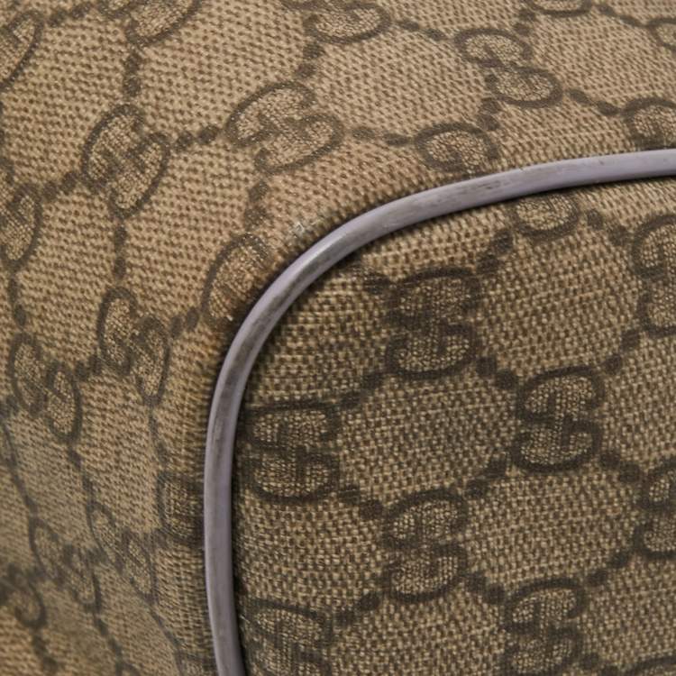 Pre Owned Gucci Beige/Purple GG Supreme Canvas and Patent Leather Joy Boston Bag