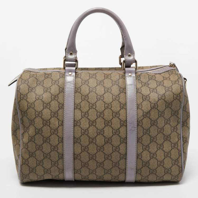 Pre Owned Gucci Beige/Purple GG Supreme Canvas and Patent Leather Joy Boston Bag