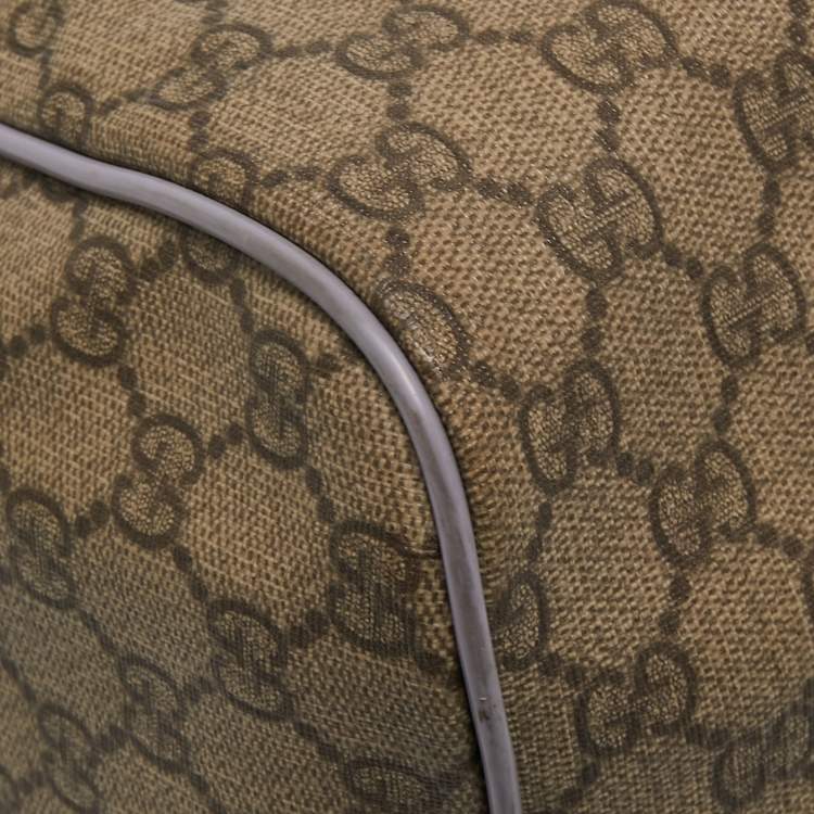 Pre Owned Gucci Beige/Purple GG Supreme Canvas and Patent Leather Joy Boston Bag