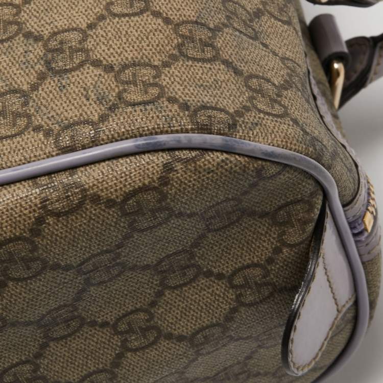 Pre Owned Gucci Beige/Purple GG Supreme Canvas and Patent Leather Joy Boston Bag