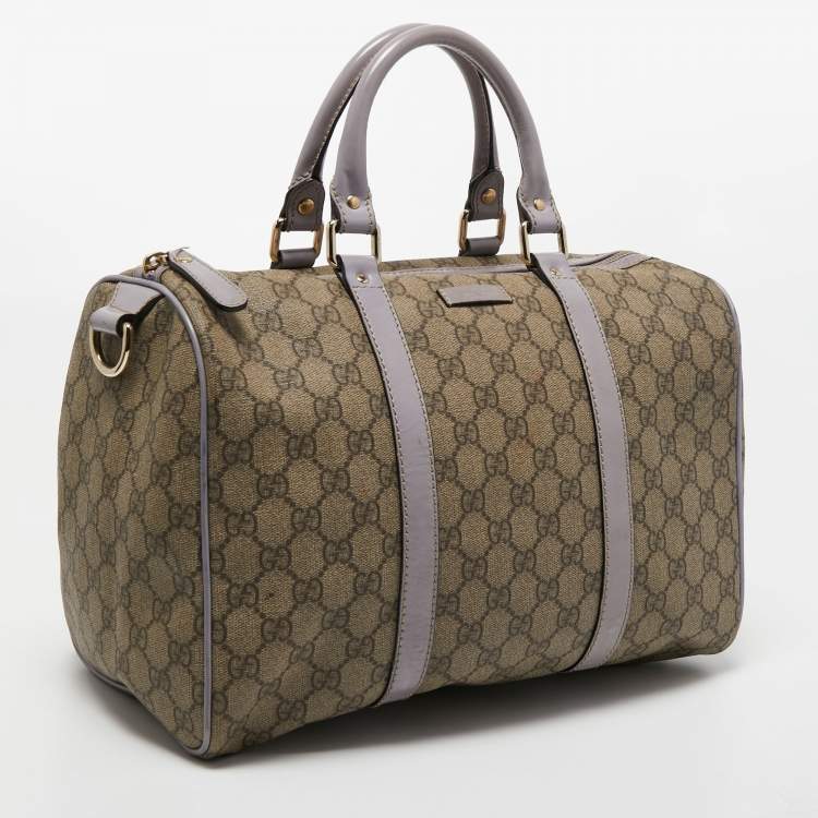 Pre Owned Gucci Beige/Purple GG Supreme Canvas and Patent Leather Joy Boston Bag