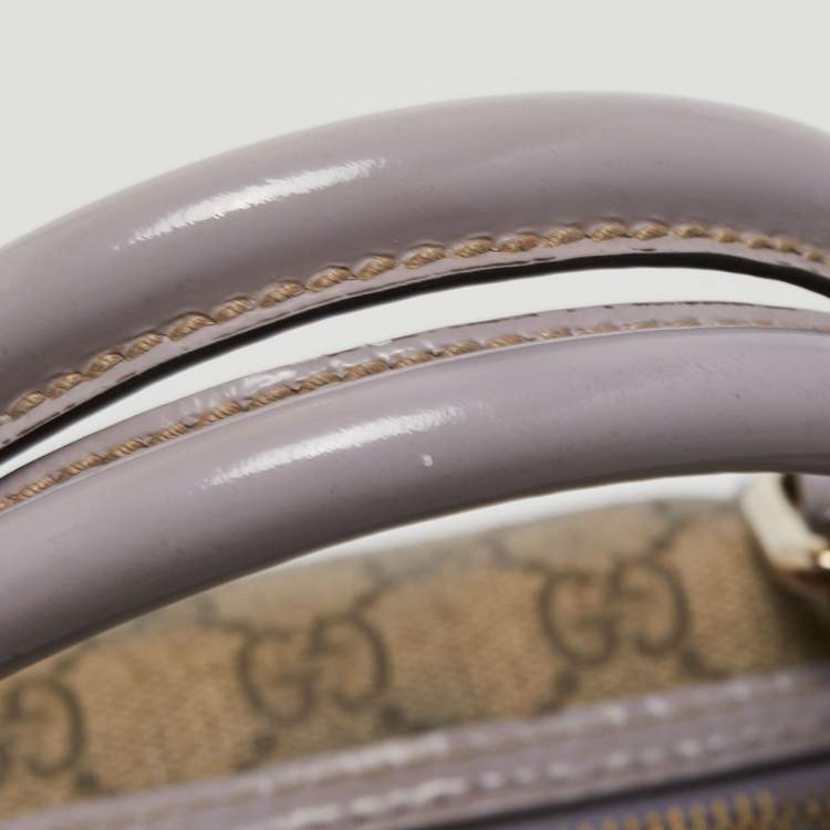 Pre Owned Gucci Beige/Purple GG Supreme Canvas and Patent Leather Joy Boston Bag