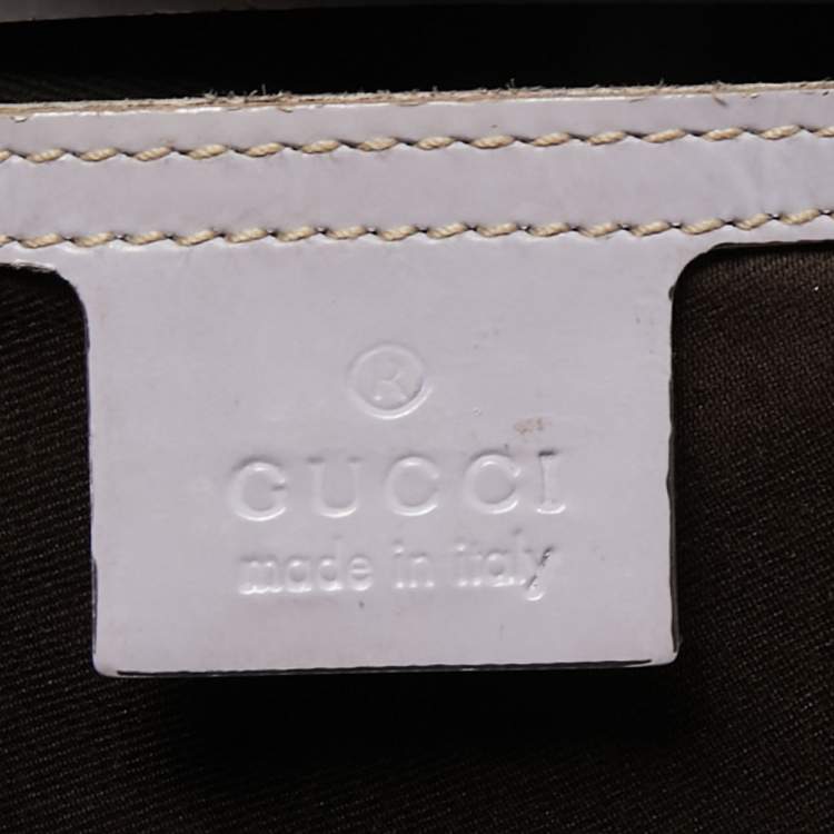 Pre Owned Gucci Beige/Purple GG Supreme Canvas and Patent Leather Joy Boston Bag