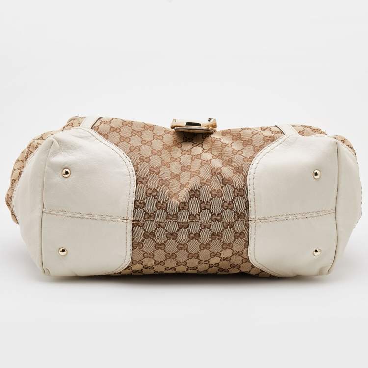 Pre Owned Gucci Beige/White GG Canvas and Leather Travel Satchel
