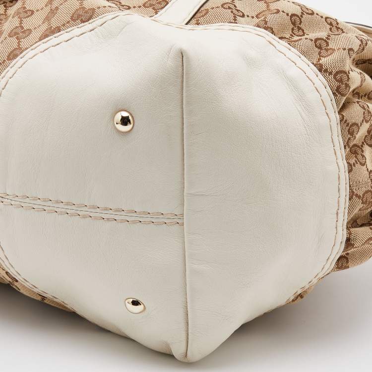 Pre Owned Gucci Beige/White GG Canvas and Leather Travel Satchel