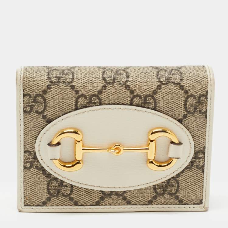 Pre Owned Gucci Beige/Cream GG Supreme Canvas and Leather Horsebit 1955 Card Case