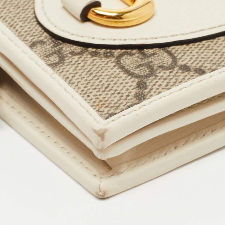 Pre Owned Gucci Beige/Cream GG Supreme Canvas and Leather Horsebit 1955 Card Case