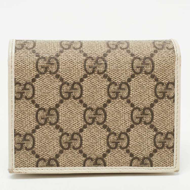Pre Owned Gucci Beige/Cream GG Supreme Canvas and Leather Horsebit 1955 Card Case