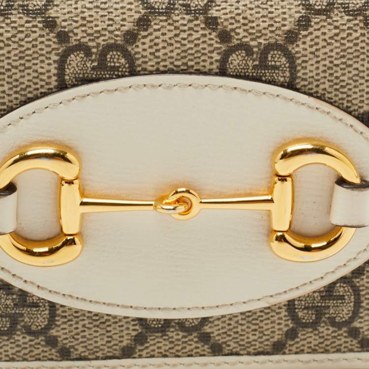 Pre Owned Gucci Beige/Cream GG Supreme Canvas and Leather Horsebit 1955 Card Case