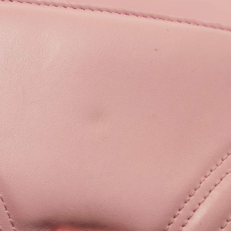 Pre Owned Gucci Pink Matelassé Leather Small GG Marmont Shoulder Bag
