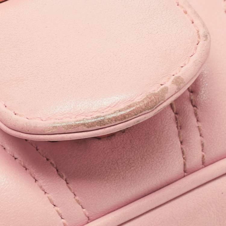 Pre Owned Gucci Pink Matelassé Leather Small GG Marmont Shoulder Bag