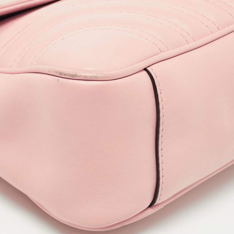 Pre Owned Gucci Pink Matelassé Leather Small GG Marmont Shoulder Bag