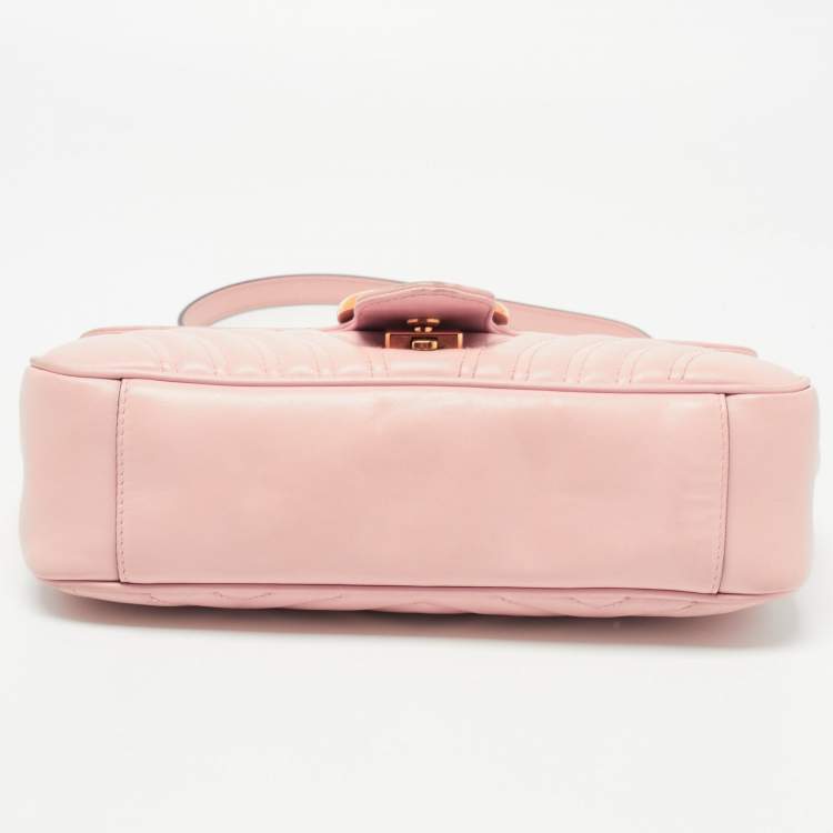 Pre Owned Gucci Pink Matelassé Leather Small GG Marmont Shoulder Bag