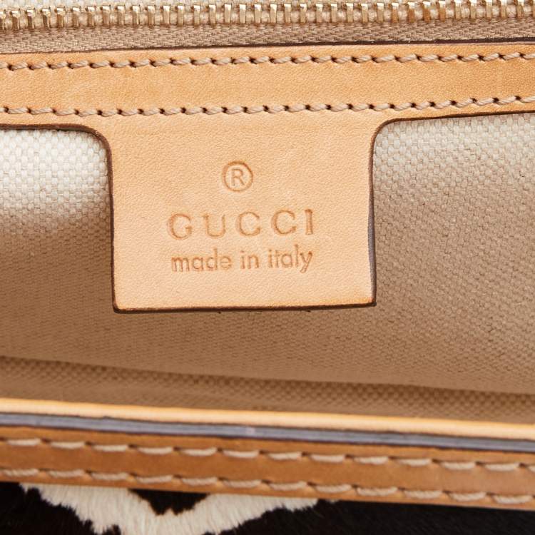 Pre Owned Gucci Brown Zebra Print Calf Hair and Leather Bamboo Top Handle Bag