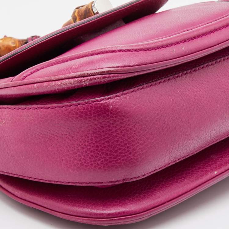 Pre Owned Gucci Pink Leather New Bamboo Top Handle Bag