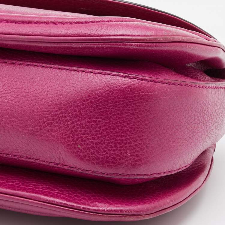 Pre Owned Gucci Pink Leather New Bamboo Top Handle Bag