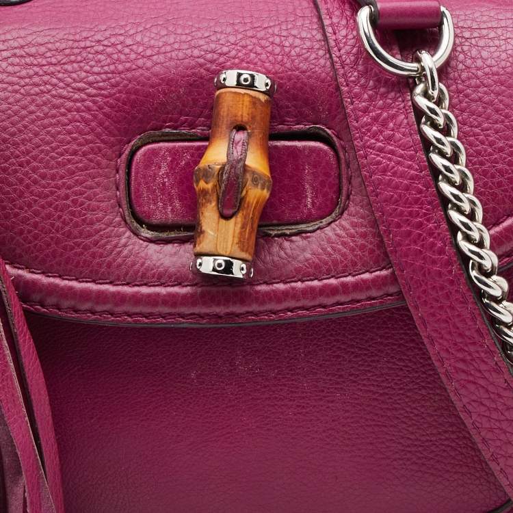 Pre Owned Gucci Pink Leather New Bamboo Top Handle Bag