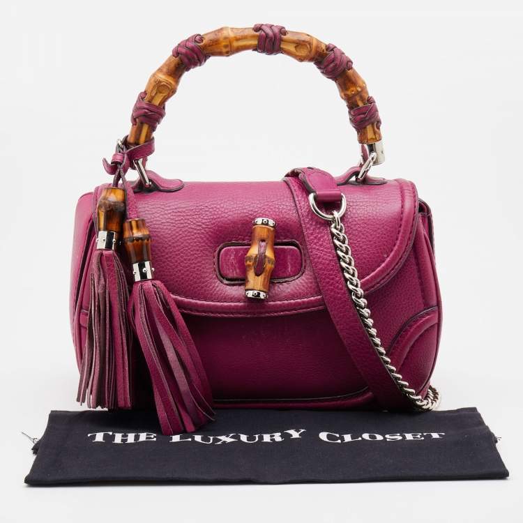 Pre Owned Gucci Pink Leather New Bamboo Top Handle Bag