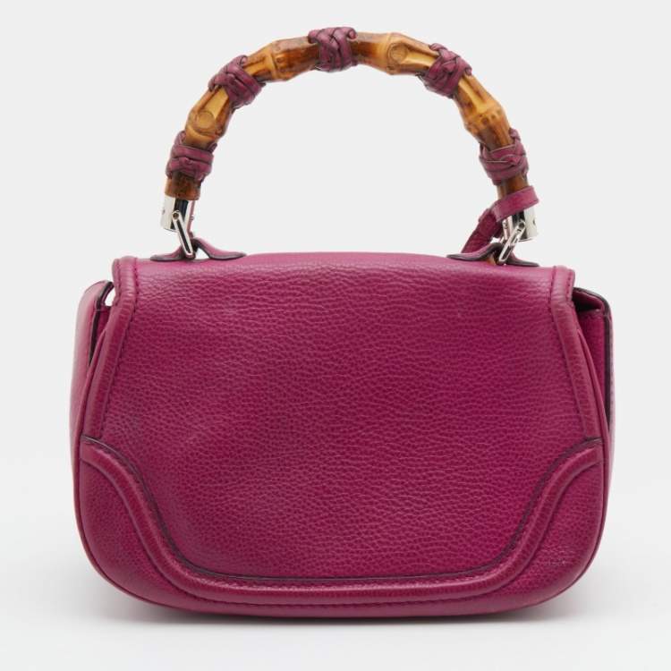 Pre Owned Gucci Pink Leather New Bamboo Top Handle Bag