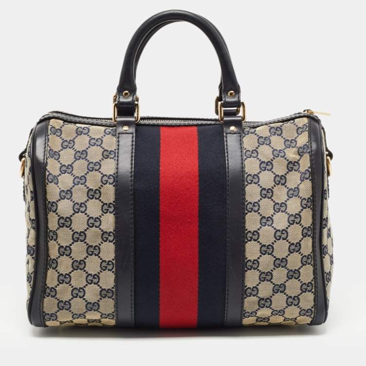 Pre Owned Gucci Beige/Brown GG Canvas and Leather Medium Vintage Web Boston Bag