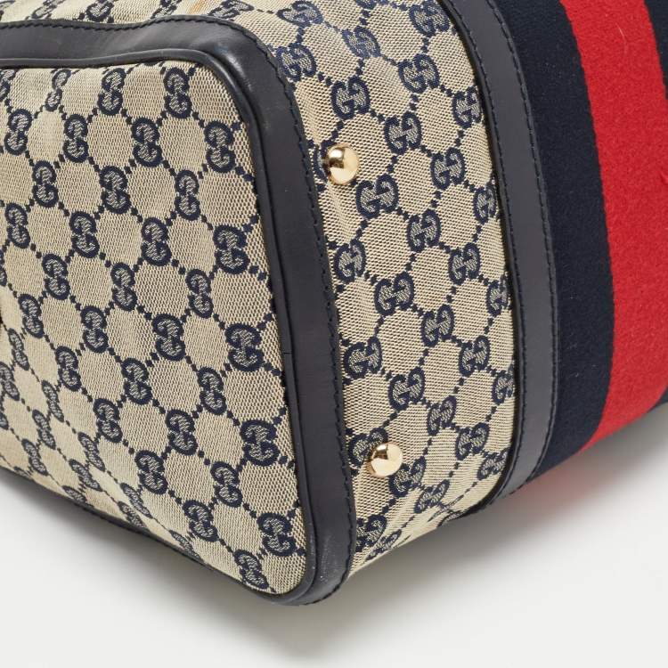 Pre Owned Gucci Beige/Brown GG Canvas and Leather Medium Vintage Web Boston Bag