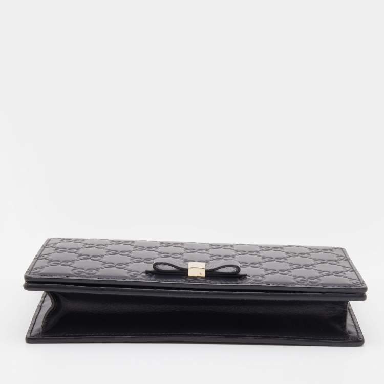 Pre Owned Gucci Black Guccissima Leather Wallet on Chain