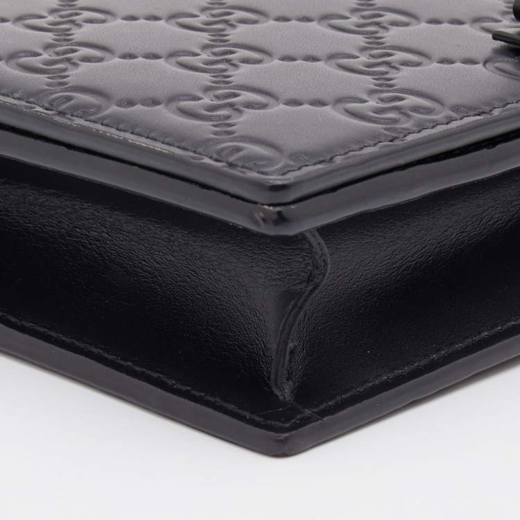 Pre Owned Gucci Black Guccissima Leather Wallet on Chain