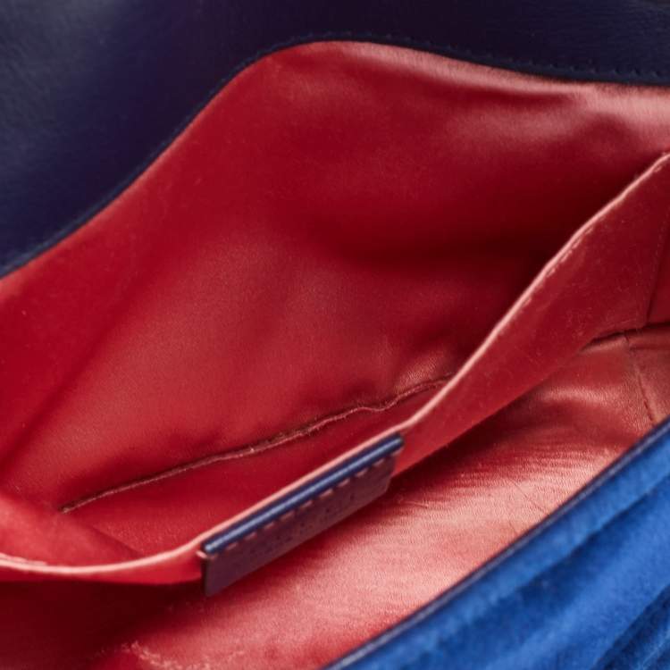 Pre Owned Gucci Blue Matelasse Velvet Mini GG Marmont Shoulder Bag