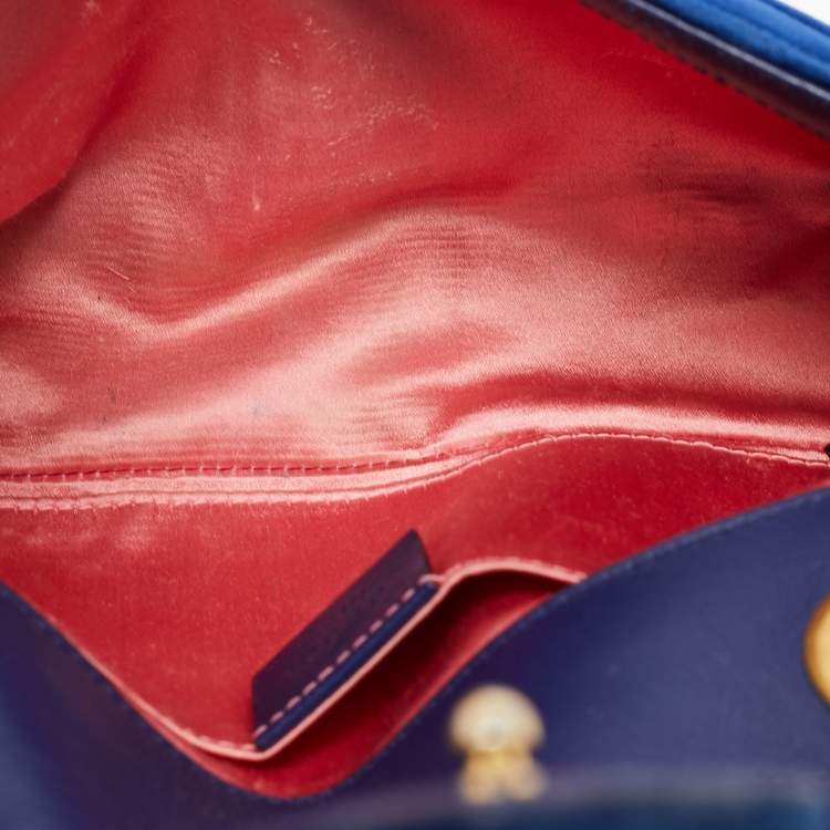 Pre Owned Gucci Blue Matelasse Velvet Mini GG Marmont Shoulder Bag