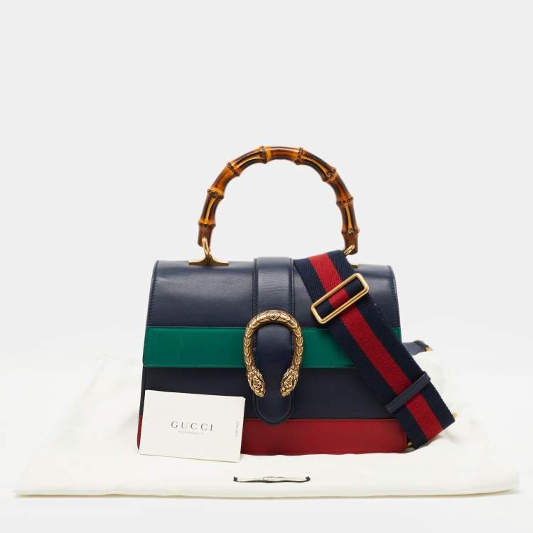 Pre Owned Gucci Tri Color Leather Medium Dionysus Bamboo Top Handle Bag