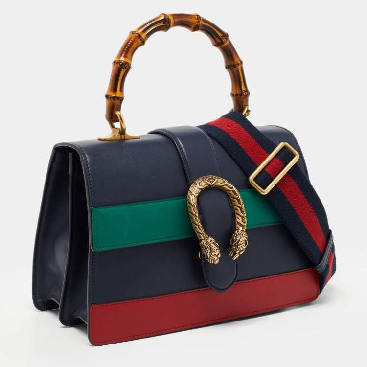 Pre Owned Gucci Tri Color Leather Medium Dionysus Bamboo Top Handle Bag