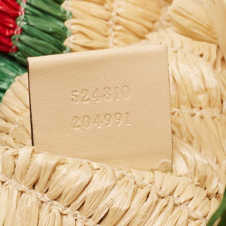 Pre Owned Gucci Natural/Multicolor Woven Straw Cestino Tote