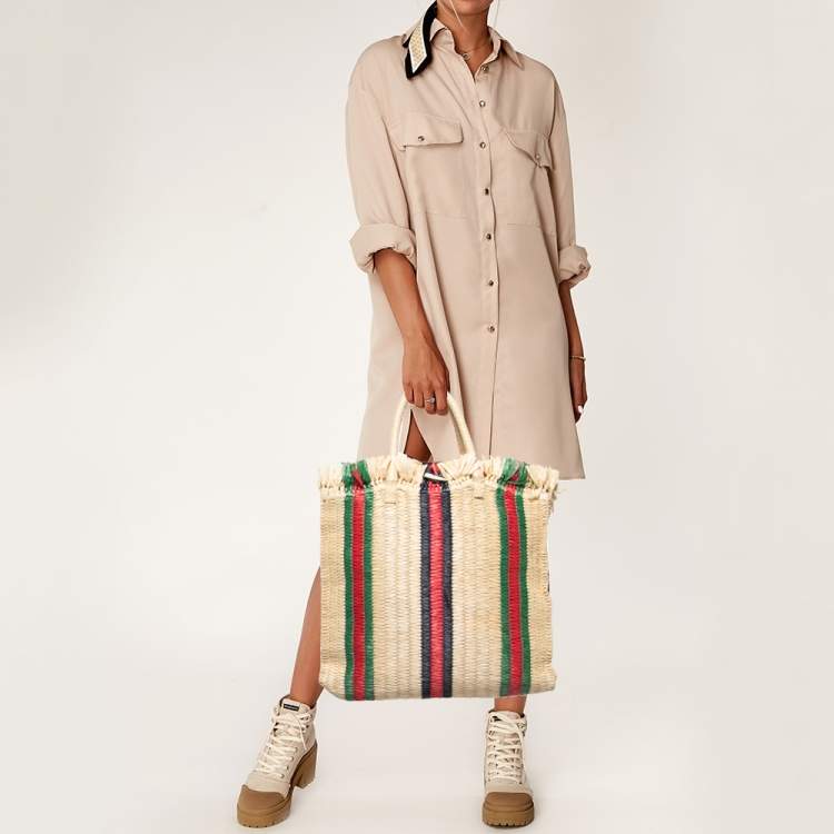 Gucci Web Woven Straw Tote in Natural